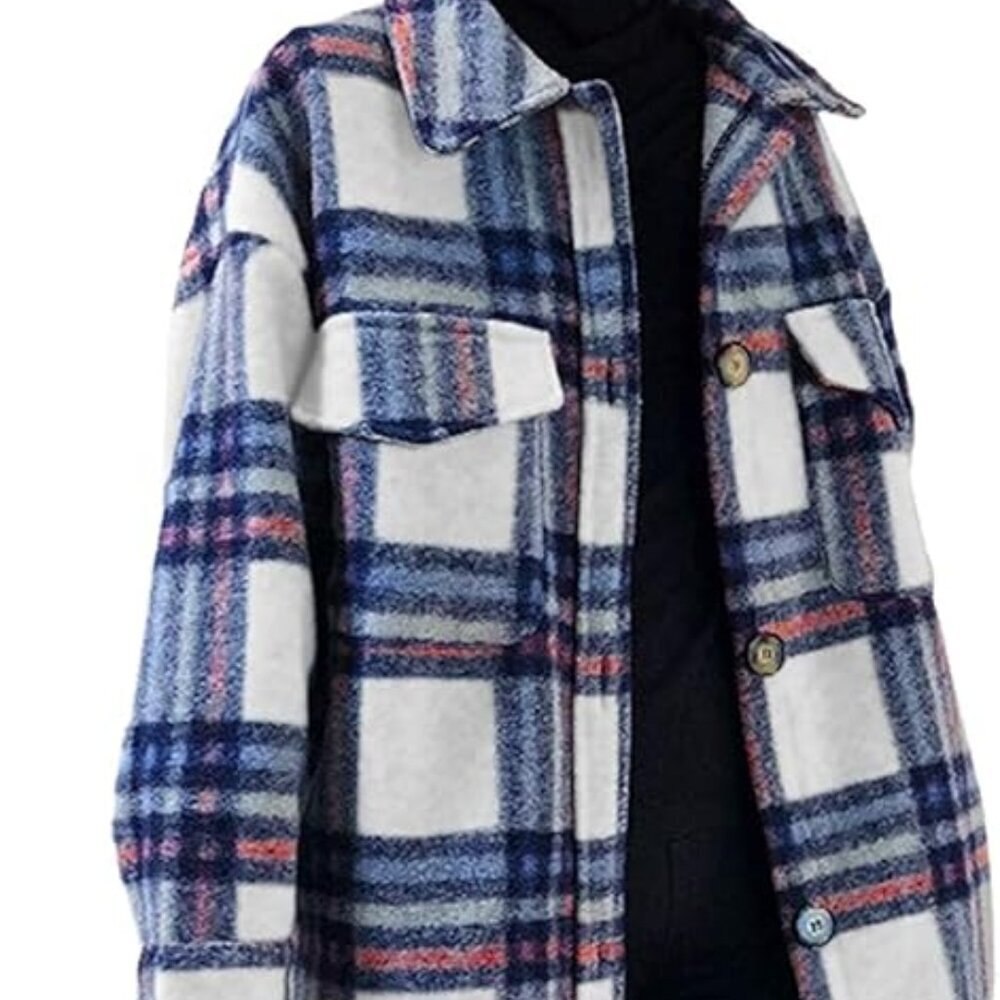Plaid Spread Collar Spring Long Midi Cut Button Closure Coat Jacket - Picture 2 of 5